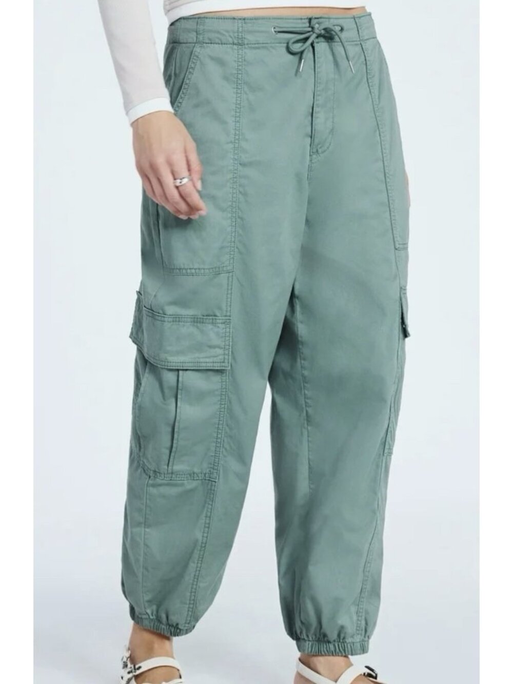 Scoop Womens Barrel Leg Cargo Pants Lightweight Olive Green Sz XXL (20)